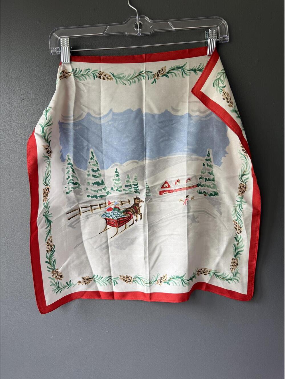 NWT’s Talbots Winter Scene Silk Scarf with Red Border